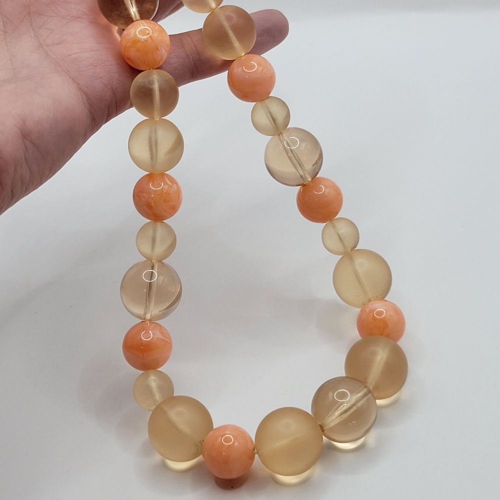 Peach Swirl Bead Necklace Hidden Clasp 18" Length
